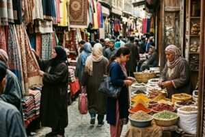 Candid street view of a traditional vibrant local market in Srinagar Kashmir